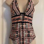 Kona Sol  Floral Print Tie Neck Swim Suit Sz M Beach Vacation Cruise Photo 0