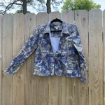 Christopher & Banks  Women's One Button Blazer Jacket Sz Medium blue‎ abstract Photo 1