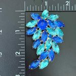 Vintage Unsigned Cobalt Blue & Teal Navette Marquis Rhinestone Leaf Brooch 20g. Photo 4