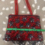 Vintage 90s beaded Silk Beaded Evening Bag Purse Handcrafted small zipper fringe Red Photo 3