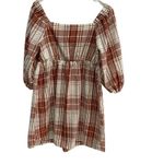 Monteau‎ Los Angeles Plaid Mini Fall Dress Square Neck 3/4 Sleeve Casual M Red Size M Photo 5