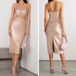 L'Agence Femme Sequin Cutout Midi Rose Gold Dress Size 0 Photo 1