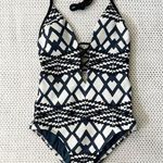 Seafolly Australia Blue White Black Modern Tribe Deep V Neck Maillot One Piece Photo 2