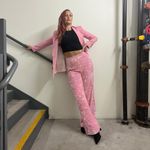 ASOS NWOT pink sequin glitter wide leg pants Photo 4