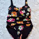 Anne cole Black Floral One-Piece Swimsuit Scoop Back Tummy Control Sz 12💛 Photo 2