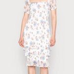 Abercrombie & Fitch Smocked Puff Sleeve Floral Midi Dress Size Medium White Photo 0