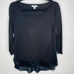 Black Sweater Sz Medium Scoop Neck Chiffon Hem Photo 5