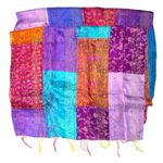 Green Sewn Patchwork Scarf Handmade from Vintage Silk Saris 70" X 24" Photo 0