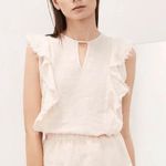 Krisa Raw Edge Ruffle Linen Tank Top Photo 0