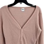 Aritzia TNA Pink Thermal Henley V Neck Waffle Knit Long Sleeve Womens Top Size Medium Photo 1