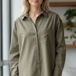 Athleta NWOT  Relaxed Fit Poplin Shirt Green Medium Photo 0