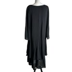 Adrienne Vittadini  Black Tiered Midi Dress Pleated Bell Sleeves‎ Size 10 Ribbed Photo 3