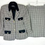 Escada Glen Plaid Wool Silk Skirt Suit Size EU 38 US 8 Black White Photo 0