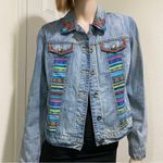 Customized Embroidered Patch Peacock Denim Jean Jacket Size M Photo 2