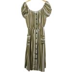 Naif Stripped‎ Milkmaid Boho Earth Tone Midi Button Down Dress Size S Green Photo 3