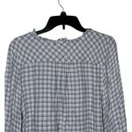 Talbots  Women's Top Ruffle Neck Plaid Rayon Button Long‎ Sleeve Pink/Gray Large Photo 9