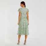 Mac Duggal  35104 Green Multicolor Embroidered V Neck Cap Sleeve Midi Dress Photo 3