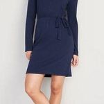 Old Navy Fitted Rib Knit Tie-Belt Long Sleeve Mini Polo Dress Navy Blue sz Med Photo 0