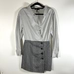 Maje  Shirt Skirt Dress Gray‎ And Black Plaid Women’s Size 2/medium Office Classy Photo 1
