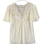 Mango White Lace Applique Flutter Short Sleeve V-Neck Blouse Women Sz 2 Photo 0