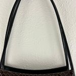 Vintage 90s Black Dark Brown Shiny Faux Leather Croc Embossed Shoulder Bag Photo 8