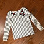 Talbots  Christmas Embroidered Holly Boat Neck Striped Long Sleeve Tee Size Small Photo 2