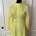 VTG 60s 70s BRIGHT YELLOW MODEST MAXI DRESS LACE SLEEVES PROM GOWN Photo 1