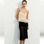 ZARA  FLORAL RUFFLED FLUID CAMI TOP in Cream Size S Photo 2