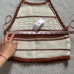 PacSun  Kendall and Kylie White Brown Stripe Crochet Crop Halter Top Sz M Photo 2