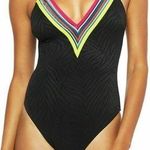 Trina Turk Black Zebra Textured V Neck One Piece Swimsuit - Size 4 Photo 0