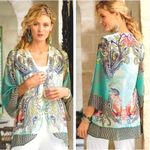 Soft Surroundings  Muse Green Multicolor Sequin Lightweight Flowy Kimono Layer XS Photo 8