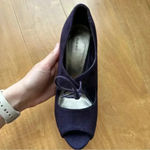Fioni Faux Suede Eggplant Purple Peep Toe Heels, Women’s Size 7.5 Photo 3