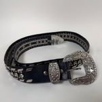 Nocona 2000s Grunge Black Silver Genuine Leather Chunky Festival Indie Hippie Rhinestone Studded Belt Large Buckle Size XL Photo 4