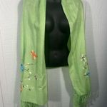 Green Floral Embroidered Scarf EUC Photo 4