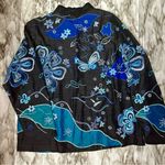 Laura Ashley  Womens Sz XL Silk Black And Blue Reef Embroidered Butterfly Jacket Photo 5