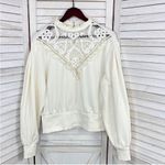 EXPRESS  Lace Front Ruffle Trim Sweatshirt Sweater Ivory Large Victorian Country‎ Photo 7