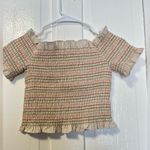 Storia  multi color tan smocked ruffled skirt and top set size medium Photo 3
