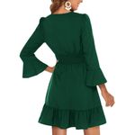 Amoretu Womens Petal Sleeves V Neck Casual Dresses Summer Mini Dress Tunic Dress Green Size XL Photo 2