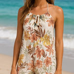 Rip Curl  Floral Print Halter Romper with Tassel Tie Women’s Size S Photo 0