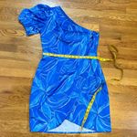 Adelyn Rae  Women’s Medium Blue Floral Tropical Sonia One Shoulder Dress Vaca Photo 2