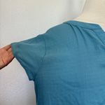 Jane and Delancey Solid Blue V-Neck Short Sleeve High Low Envelope Hem Blouse Photo 4