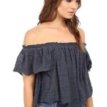 Free People Free People Women's M Thrills And Frills Off Shoulder Top in Navy Boho Lace Photo 0