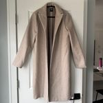 ZARA Women’s Long Peacoat Beige Open Front Classic Fall Jacket Size L Minimalist Photo 0