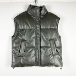 Zara Faux Vegan Leather Quilted Puffer Sleeveless Full Zip Vest Jacket Black Photo 0