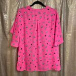 EXPRESS Bright Neon Hot Pink Black Floral Blouse, Large Photo 1