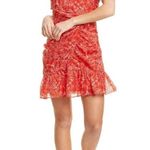 Parker  Krislyn Dress in Red Aurora 16 Womens Floral Chiffon Faux Wrap Photo 14