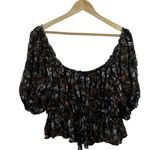 House of Harlow 1960 Revolve Metallic Abstract Puff Sleeve Blouse Brown Size L Size L Photo 4