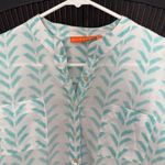 Oliphant Cotton Button Down Half Placket Shirt S Roll Sleeve Turquoise Coastal White Photo 1