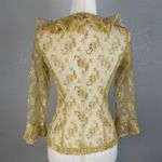 Betsey Johnson Vintage 90s Gold Sheer Floral Lace Ruffle Dress Shirt Top Size S Photo 4