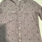 New York & Company Burgundy Striped Blouse White Size L Photo 2